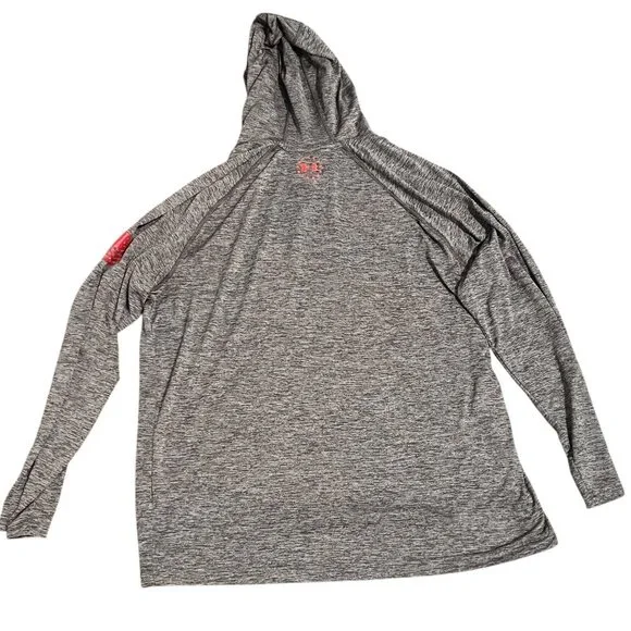 Under Armour Pullover Mens Size 2XL Freedom Tech Hoodie Light Weight Grey Red - Picture 6 of 6